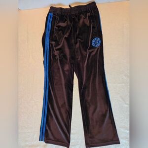 Premium Black Velvet Track Pants with Blue Stripe, Snover, S, NWT Streetwear